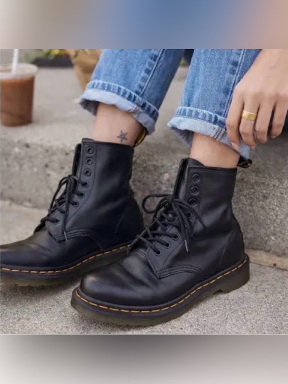 Dr. Martens 1460 Smooth Leather Combat Boots Black Size 8 classic grunge rave